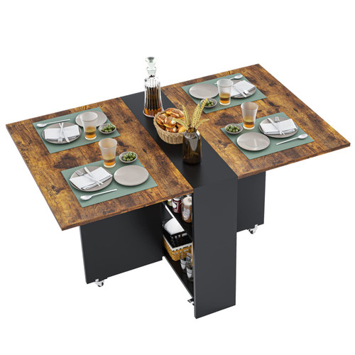 Tiptiper Folding Dining Table with 6 Wheels, Drop Leaf Tables for Small Spaces, Foldable Dining Table