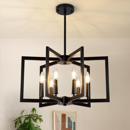 6-Light Black Chandelier, Farmhouse Dining Room Light Fixture, Large Modern Chandelier