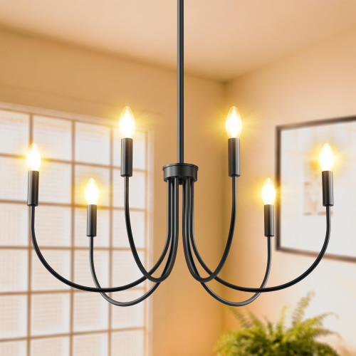 ropelux Dining Room Chandelier, 6-Light Black Farmhouse Light Fixtures Over Table