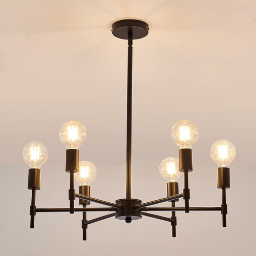 ASGYISA 6-Ceiling Light Black Sputnik Chandelier Metal Modern Semi Flush Mount Fixture Pendant Light