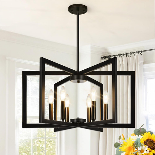 25" Modern Matte Black Chandelier for Dining Room