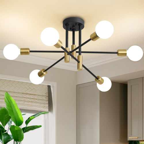 Biewalk Modern Chandelier Ceiling Light Fixture, 6-Light Sputnik Dining Chandeliers 31.18" Gold and Black Chandelier Over Table
