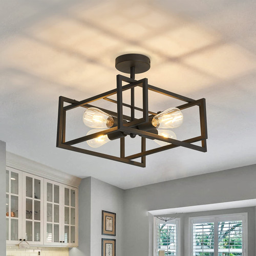 ZGLAOJT 4-Lights Close to Ceiling Light，Black Light Fixture Industrial Flush Mount Ceiling Light