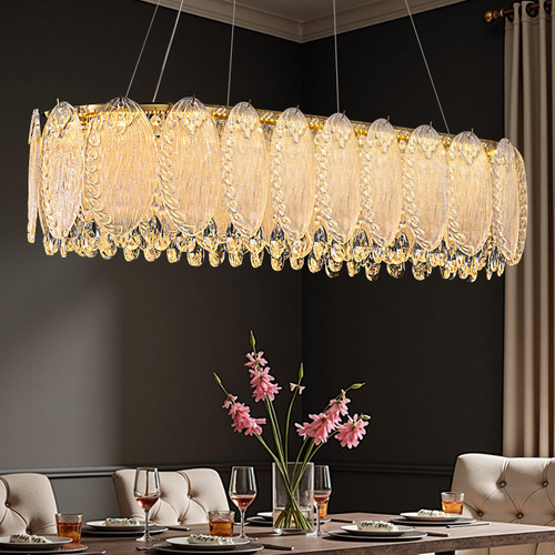 Modern Gold Rectangle Chandeliers for Dining Room Kitchen Island Light Fixture
