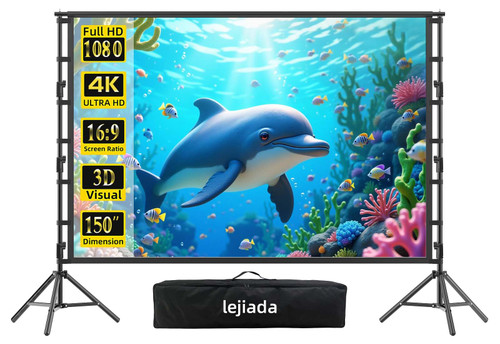 lejiada Giant 150 inch Portable Projector Screen with Dual Stand, 4K HD Front/Rear Projection Movie Screen for Backyard Theaters and Camping, Foldable Anti-Crease Fabric with Carry Bag