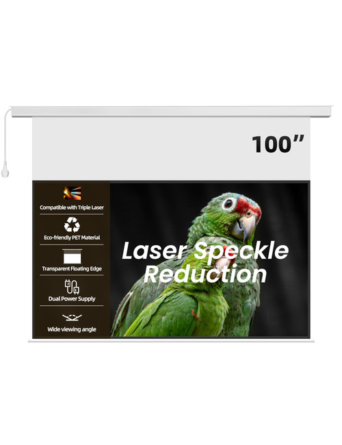 100" PureVision Motorized Projector Screen with Laser Speckle Reduction for Long Throw Projectors,Auto-Sync Movie Screen 4K/8K UHD Ready,20" Adjustable Drop and Black Backing for Enhanced Contrast