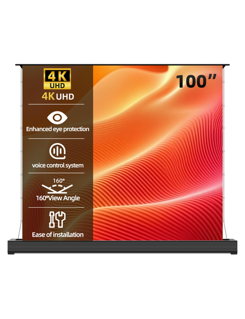 Acmejm 100" Matte White Motorized Floor Rising Projector Screen for Long/Standard UST Throw Projector,Movie Screen for Home Theater,Motorized Projector Screen 4K/8K Ultra HD