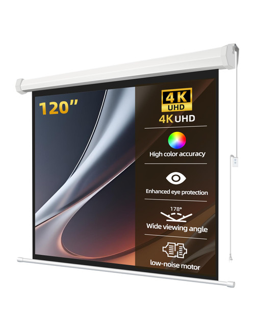 120" Matte White Motorized Projector Screen for UST Long/Standerd Throw Projector,178°Viewing Angle Movie Screen with Remote Control for Home Theater Presentation Education Wall/Ceiling Mount(4:3)