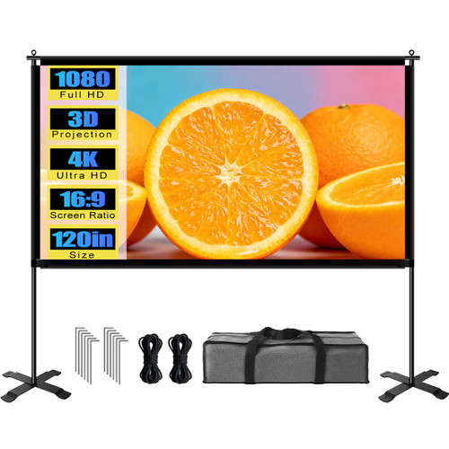 XIAOHUI 120 inch Outdoor Projector Screen with Stand, Portable Projector Screen with Carry Bag Windproof Fixing Rope Set, 4K Anti Light Glare Movie Projection Screen for Room Outside Home Theate