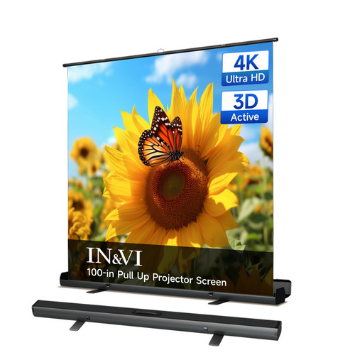 100" Portable Non-Tension Matte White Manual Pull Up Projector Screen,178°Viewing Angle Movie Screen,Outdoor Projector Screen Wrinkle-Free Design for Backyard Movie Night