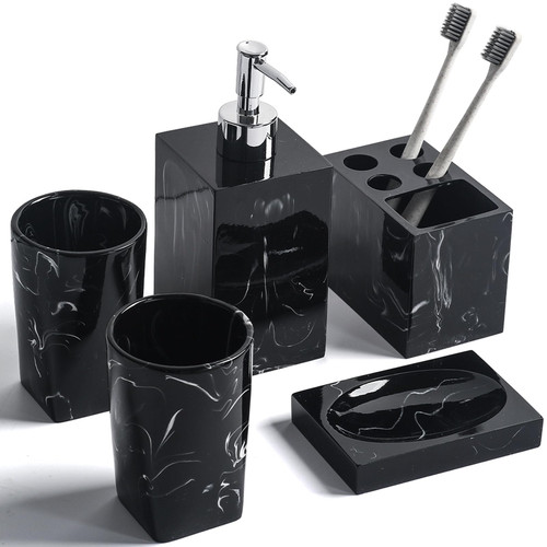 Dispenser for Liquid Soap or Lotion, Soap Dish, Toothbrush Holder and 2 Tumblers