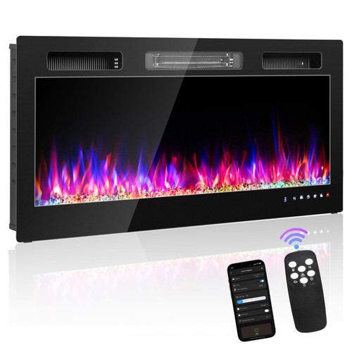 Winado 42" Electric Fireplace, Inserts/Wall Mounted Fireplace Heater with Remote Control, 12 Adjustable Flame Colors