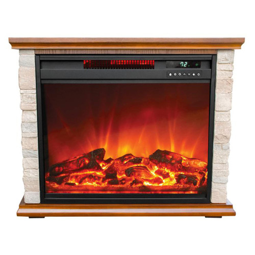 LifeSmart Electric Fireplace Heater w/ 3 Heating Elements, 1500W, Faux Stone & Oak Wood - Mounted Indoor Infrared Heater for Home