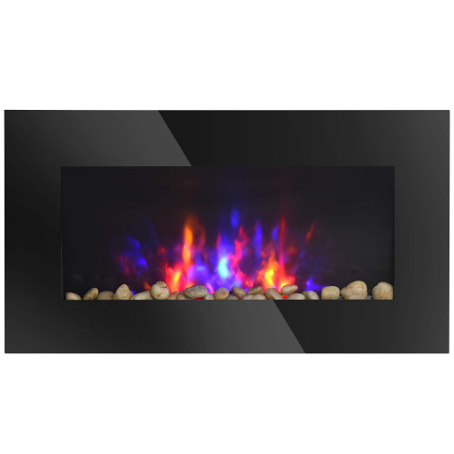 HOMCOM 29" Electric Fireplace, Wall Mounted Fireplace with 7 Adjustable LED Flame Colors, Remote Control