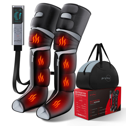 Leg Massager with Heat and Compression, Foot Massager for Circulation and Pain Relief, 3 Timers, 12 Intensity