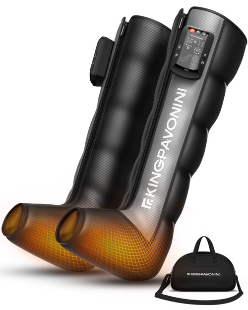 KingPavonini Cordless Leg Compression Massager with 5 Overlapping Chambers & 3 Foot Heat, 4500mAh Leg Massager for Circulation and Pain Relief