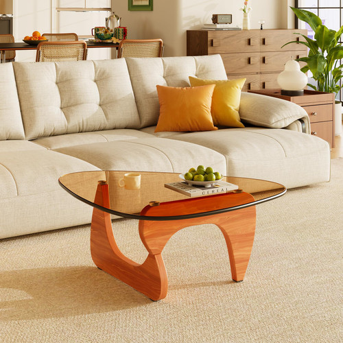 Farmhouse Coffee Table Mid-Century Modern Wood Center Table for Living Room, Walnut Brown, 32 Inch