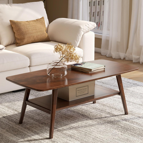 2-Tier Rectangle Coffee Table for Living Room, Modern Center Table for Living Room (Walnut Colour, 47.24" W x22.05 D x 17.32" H)