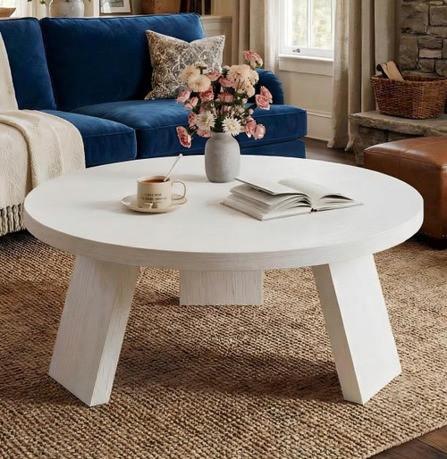 IDEALHOUSE 33.5" Round Coffee Table, Modern Circle Center Table with Inclined Legs, Accent Cocktail Tables for Living Room