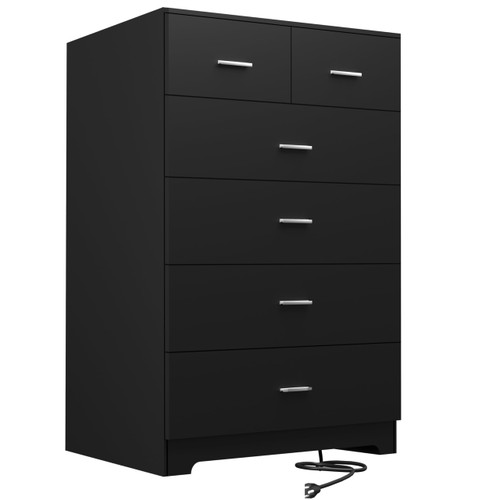Black Tall Storage Organizer with Smooth Metal Rail Modern Chest of Drawers Closet for Bedroom Hallway