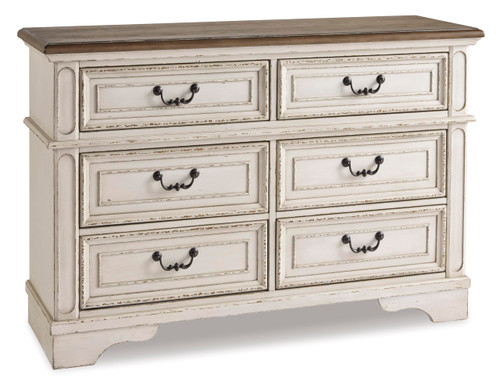 6 Drawer Dresser, Chipped White & Brown