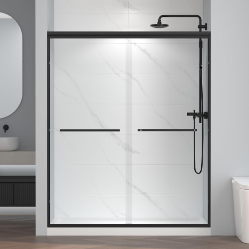 Bypass Sliding Shower Door, Easy-to-Clean Treated Clear Tempered Glass