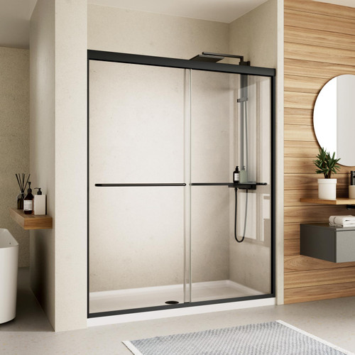 Shower Door with 1/4'' (6mm) Clear SGCC Tempered Glass,Bypass Shower Enclosure,Matte Black
