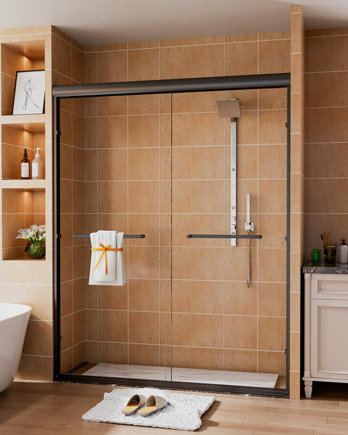 Bathroom Sliding Door,Double Sliding Glass Shower Door, 1/4-Inch (6mm) Clear Tempered Glass