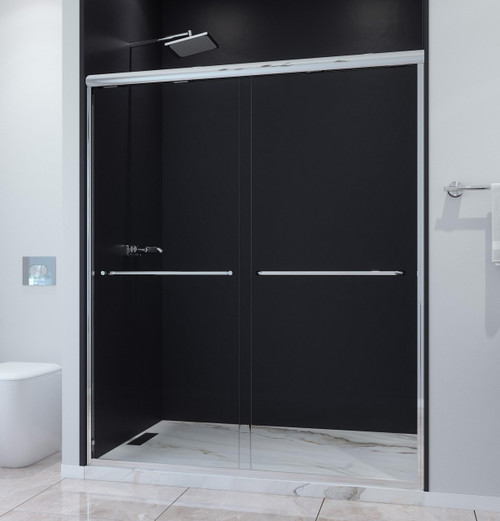 H Semi-Frameless Double Sliding Glass Shower Door with 1/4" Clear Tempered