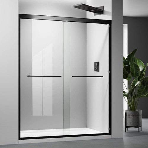 Shower Door,Matte Black 56-60 inch W x 72 inch H Semi-Frameless Sliding Door,Bypass Bathroom Door