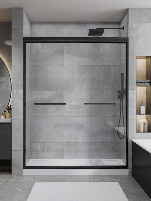 Shower Doors, 56" - 60" W x 72" H Double Sliding Shower Door, Aluminum Semi-Frameless