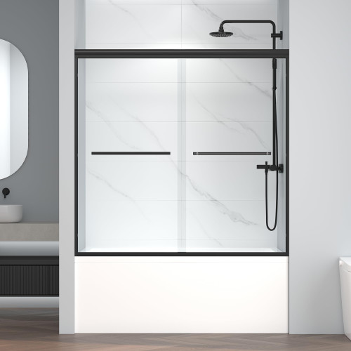 Shower Door, Easy-to-Clean Treated Clear Tempered Glass, Matte Black