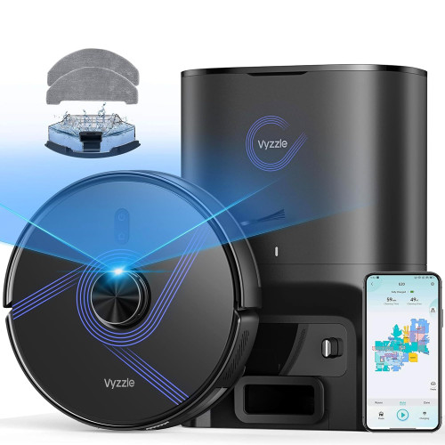 Vyzzle Robot Vacuum and Mop, 4-in-1 Robotic Vacuum Cleaner with Self-Emptying Base, 6000Pa Vacuum Robot with LiDAR Navigation, 60 Days Capacity, Ideal for Pet Hair, Hard Floors, Carpet, E20