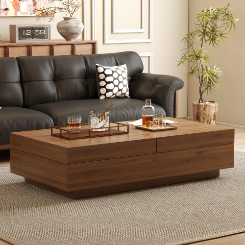 47.2"-81.8" Adjustable Walnut Center Table with Large Hidden Storage for Living Room