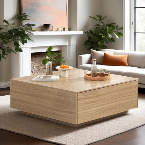 43” Square Coffee Table with Storage, 43" D x 43" W x 17" H Modern Large Square Center Table with 2 Drawers