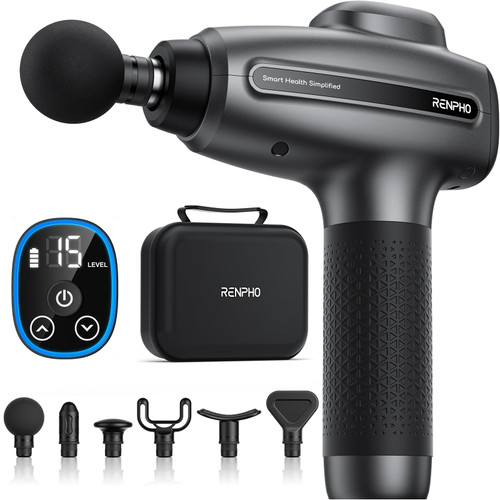 RENPHO Active C4 Massage Gun, Percussion Deep Tissue Muscle Massager for Athletes Men Women, FSA Approved, Electric Handheld Neck Massager Gun for Pain Relief Relax 6 Massage Head, HSA