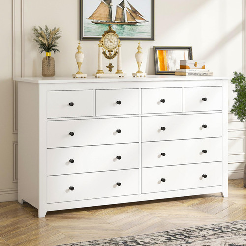 EnHomee 10 Drawer Dresser for Bedroom, Large Dressers & Chests for Bedroom,Modern White Wood Dresser for Clothes and Office Supplies