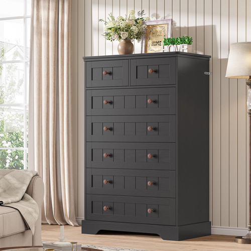 51.4"Tall Dressers Chest of Drawers with Hand Carved Panel, Large Wood Closet Storage Organizers Dressers for Bedroom Living Room