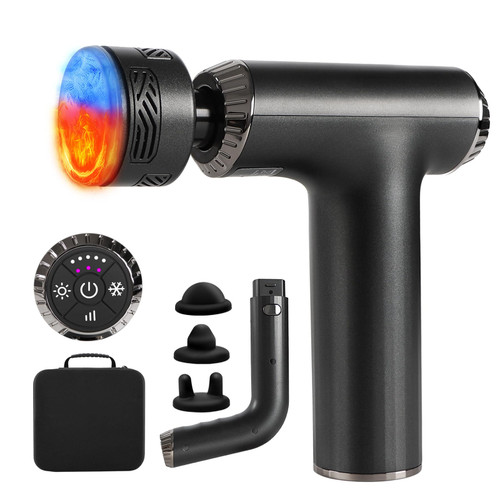 Emicool Massage Gun with Heat and Cold, 2 in 1 Portable Mini Muscle Massager with Extended Handle, Handheld Electric Percussion Deep Massager Tissue Massage Gun for for Home Gym