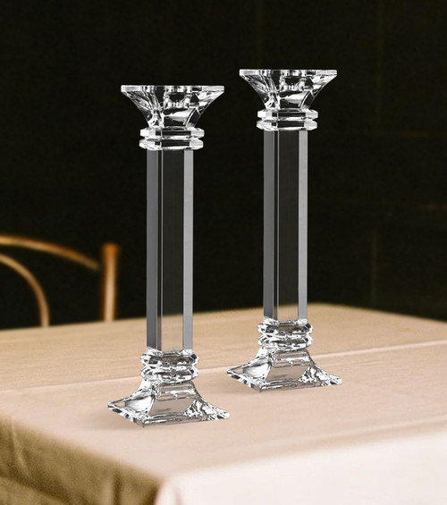 Crystal Candle Holders Set of 2, 10 Inch Tall Candle Sticks Holder Decor for Wedding Dining Table, Clear Glass Candlestick Holder Centerpiece