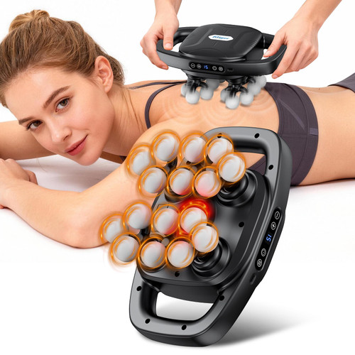 Fitiger Deep Tissue Massager Gun for Back, Shoulder and Neck Pain Relief, Powerful Shoulders, Back Massager, Legs, Foot Massager & Full Body Muscle Recovery with 16 Massage Heads, 3 Modes & 30 Speed