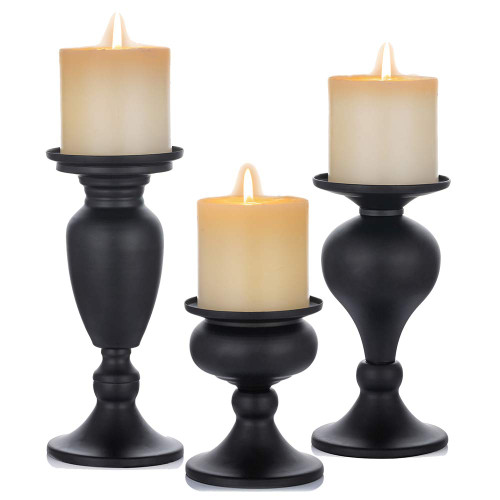 Candleholder Set for Candle Centerpieces, Table Mantel Fireplace Decoration Set of 3 Gourd-Shaped Design Black