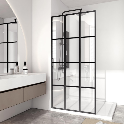 Shower Glass Panel for Open Walk-in Bathroom, Clear Tempered Glass Shower