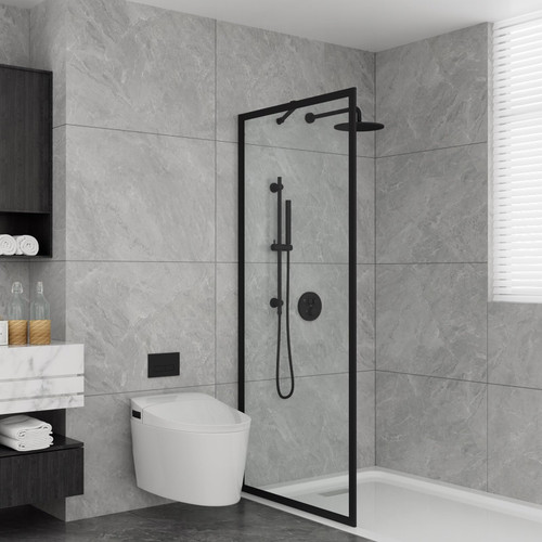 Shower Door Clear Tempered Glass Framed Shower Screen Walk-in Black Finish, Shower
