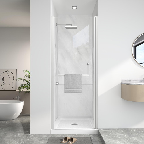Shower Door, 26-28" W x 72" H Frameless Single Swing Glass Shower Door with Explosion-Proof