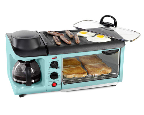 3-in-1 Breakfast Station - Includes Coffee Maker, Non-Stick Griddle, and 4-Slice Toaster Oven