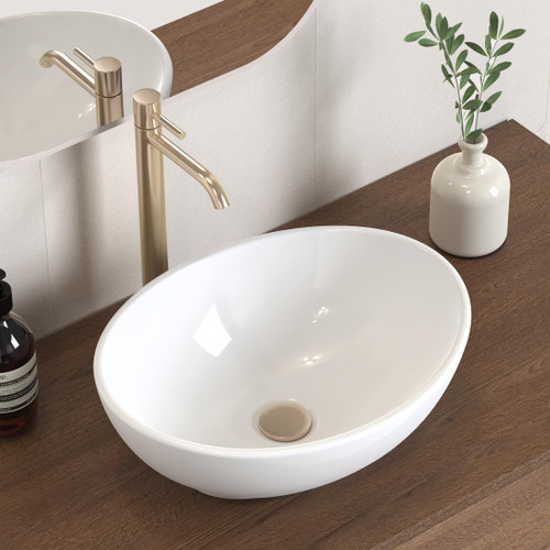 Bathroom Vanity Countertop, Glossy White Ceramic Bowl Sink Egg Shape