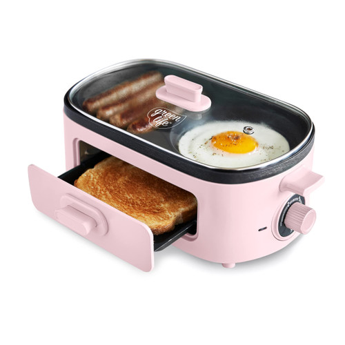3-in-1 Breakfast Maker Station, Healthy Ceramic Nonstick Dual Griddles for Eggs Meat Sausage Bacon Pancakes and Breakfast Sandwiches