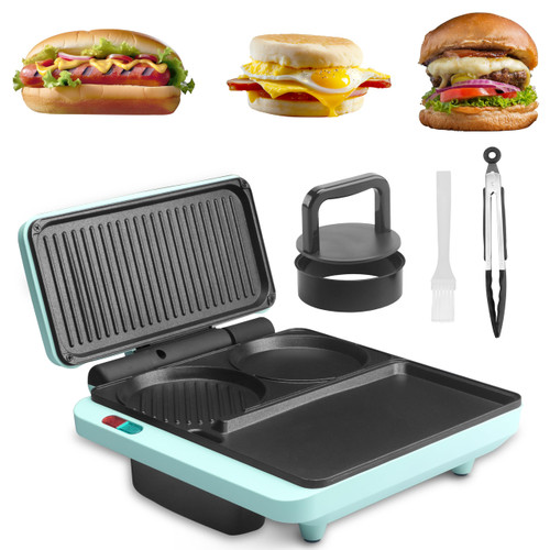 Baker's Friend Breakfast Sandwich Maker, Nonstick Electric Griddle & Grill Combo, 3 in 1 Breakfast Station