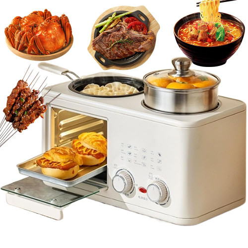 4-in-1 Breakfast Maker Station, 8L Electric Breakfast Machine with Oven, Frying Pan and Steamer